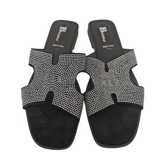 Browns Women's Rhinestone Embellished Slip-On Sandals Size 41 Made In Italy